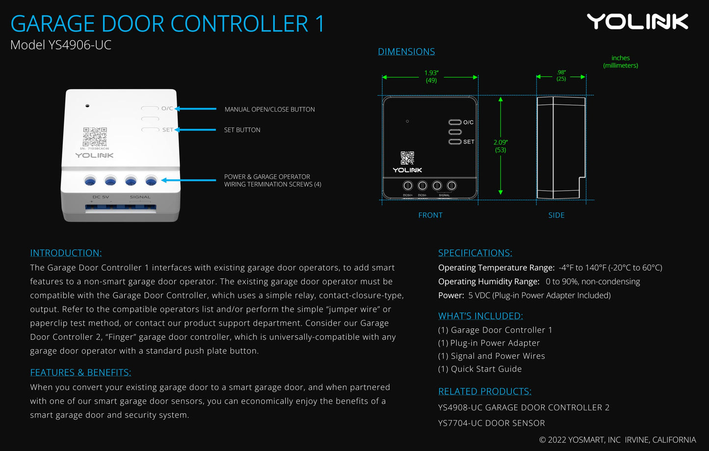 YoLink Smart Garage Door Solution Kit - Convert Any Garage Door to Smart in Seconds! Battery-Powered, No-Wires, No-Tools Super-Easy Installation. Compatible with Alexa & IFTTT