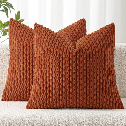 MIULEE Pack of 2 Decorative Throw Pillow Covers 18x18 Inch Soft Boho Striped Textured Corduroy Pillow Covers Modern Farmhouse Home Decor for Couch Bed Sofa Living Room Cream White