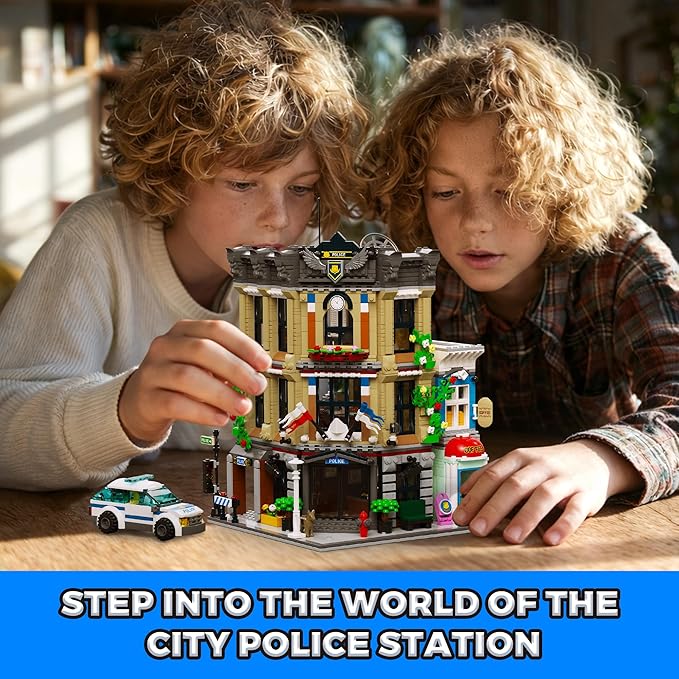 AsmrCap City Police Station Building Set for Boys Police Station Toy with Police Car Four-Floor Police Station with Office Interrogation Room Rooftop Radar Coffee Shop 2066PCS