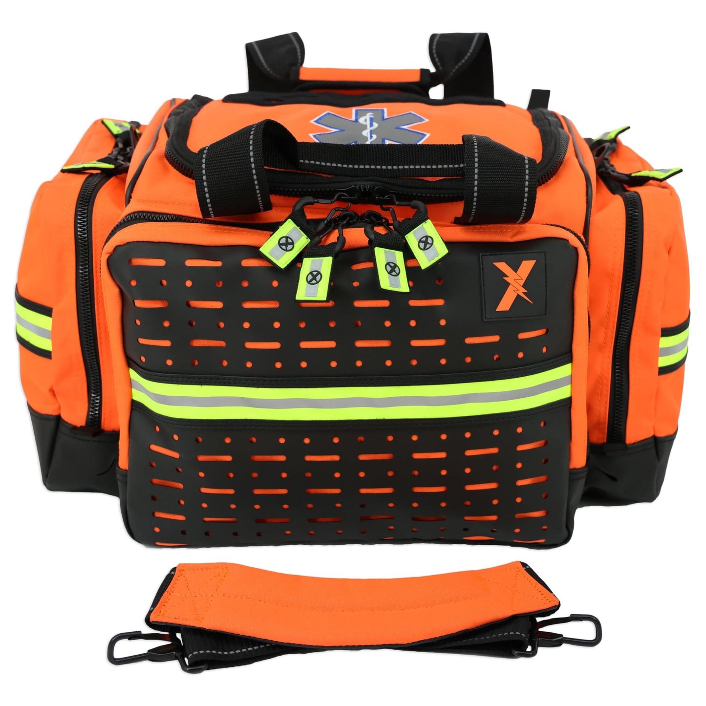 Lightning X LXMB35 EMT Trauma Bag – Large ALS Medical Bag with 6 Color-Coded Pouches, MOLLE Panel, Waterproof Bottom, Reflective EMS Gear for First Responders - ORANGE