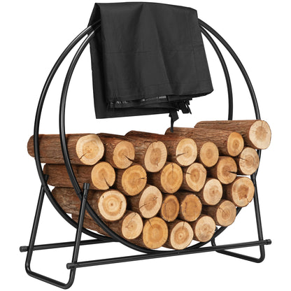 VIVOHOME 5ft Heavy Duty Indoor Outdoor Firewood Storage Log Rack 41 Inches Firewood Log Rack Hoop with Cover