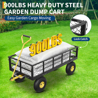 Garvee 900 lbs Steel Garden Dump Cart with Removable Sides, Convert to Flatbed, Heavy Duty Yard Cart with 180°Rotating Handle & 10" All Terrain Wheels, Utility Dump Wagon for Lawn Farm Backyard