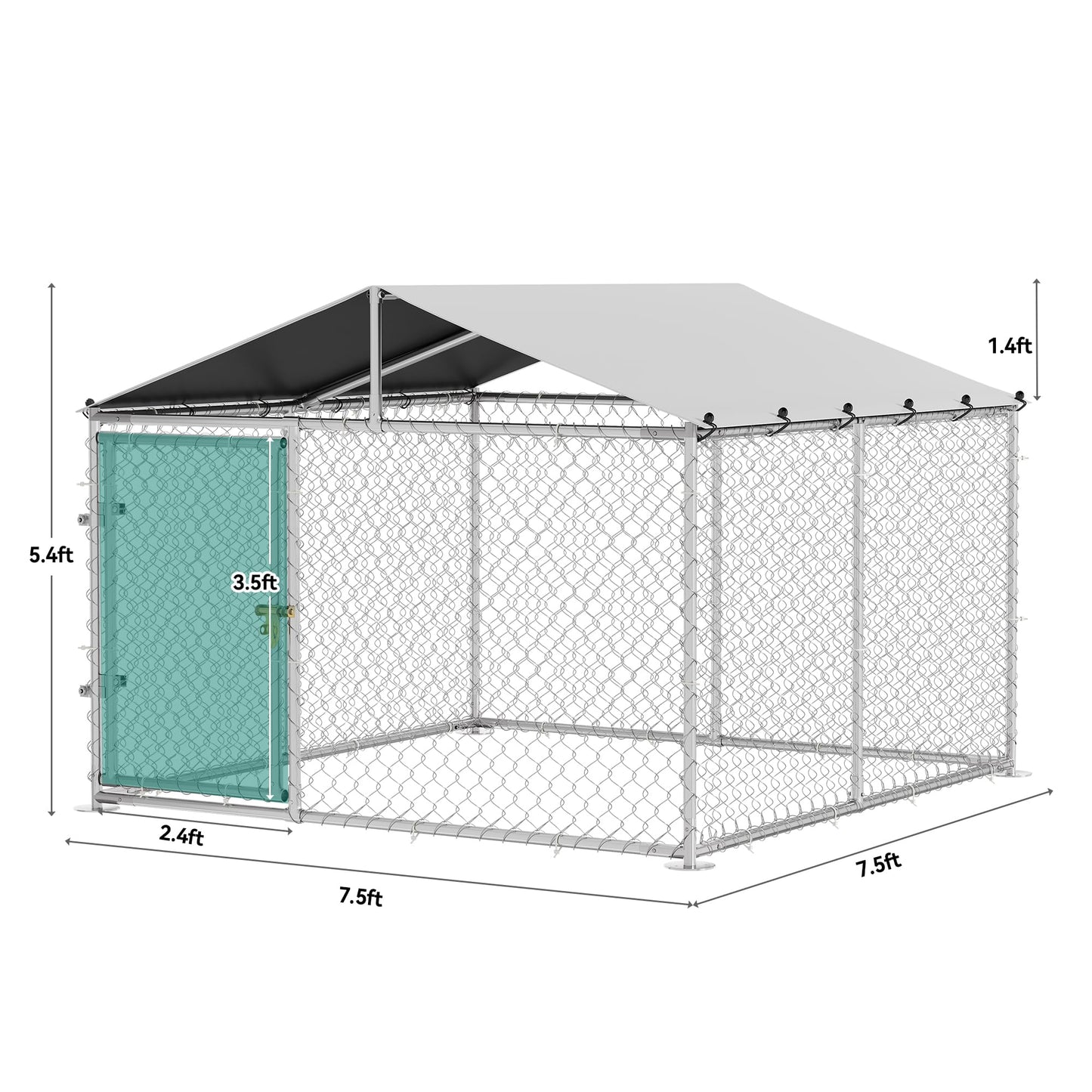 YITAHOME Outdoor Dog Enclosure with Metal Dog Gate, 7.5'x7.5' Dog Kennel Outside with Roof, Dog Fence Outdoor for Yard