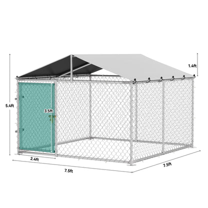 YITAHOME Outdoor Dog Enclosure with Metal Dog Gate, 7.5'x7.5' Dog Kennel Outside with Roof, Dog Fence Outdoor for Yard