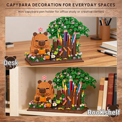 Capybara Pen Holder Building Sets Easter Desk Decoration Pencil Holder Brick Model 1400 Pieces Creative Desktop Display Gift Christmas Birthday Ages 14+