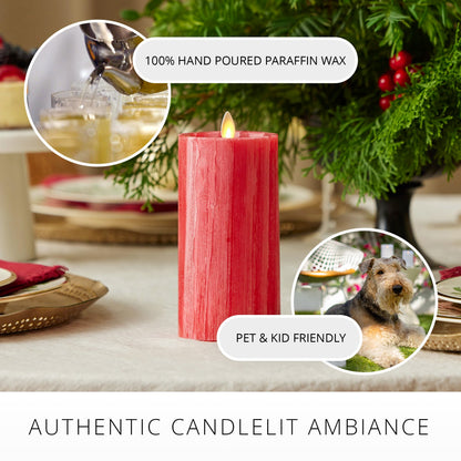 Luminara Selenite Looking Flameless Candle, Holiday Red 3" x 6.5", Battery Operated Real Wax Moving Flame LED Pillar w/Timer, Home Decor Unscented