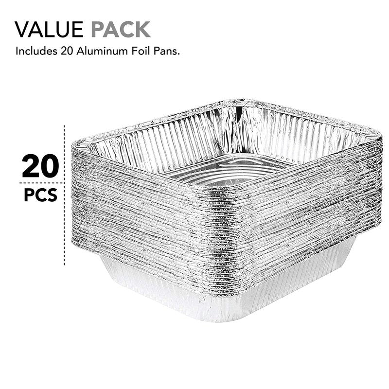 Stock Your Home 9x13 Aluminum Pans (20 Pack) - Disposable & Recyclable Foil Tray- Half Size Steam Table Deep Pans - Tin Foil Pans for Cooking, Heating, Storing, Prepping Food, BBQ, Grilling, Catering