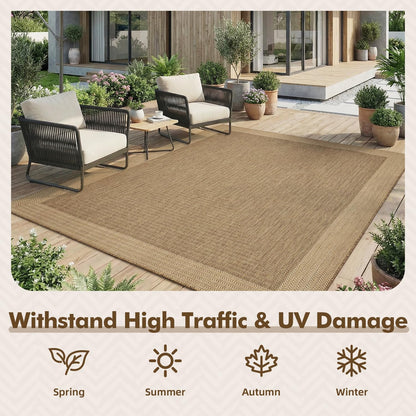 MontVoo-Outdoor Rug-Patio Rug 8x10 ft Polypropylene Indoor Outdoor Rugs Outdoor Carpet for Patio Deck Balcony Porch, Textured Weave, Durable for High Traffic, Fade-Resistant, Modern Neutral Brown