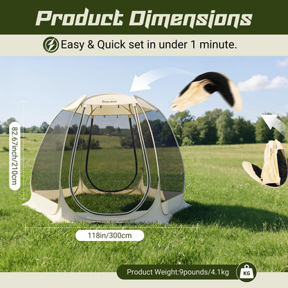 Lenotos Pop Up Screen House, 10'x10' Outdoor Screen Tent for Camping, Screened Gazebo with Mosquito Netting, Carry Bag