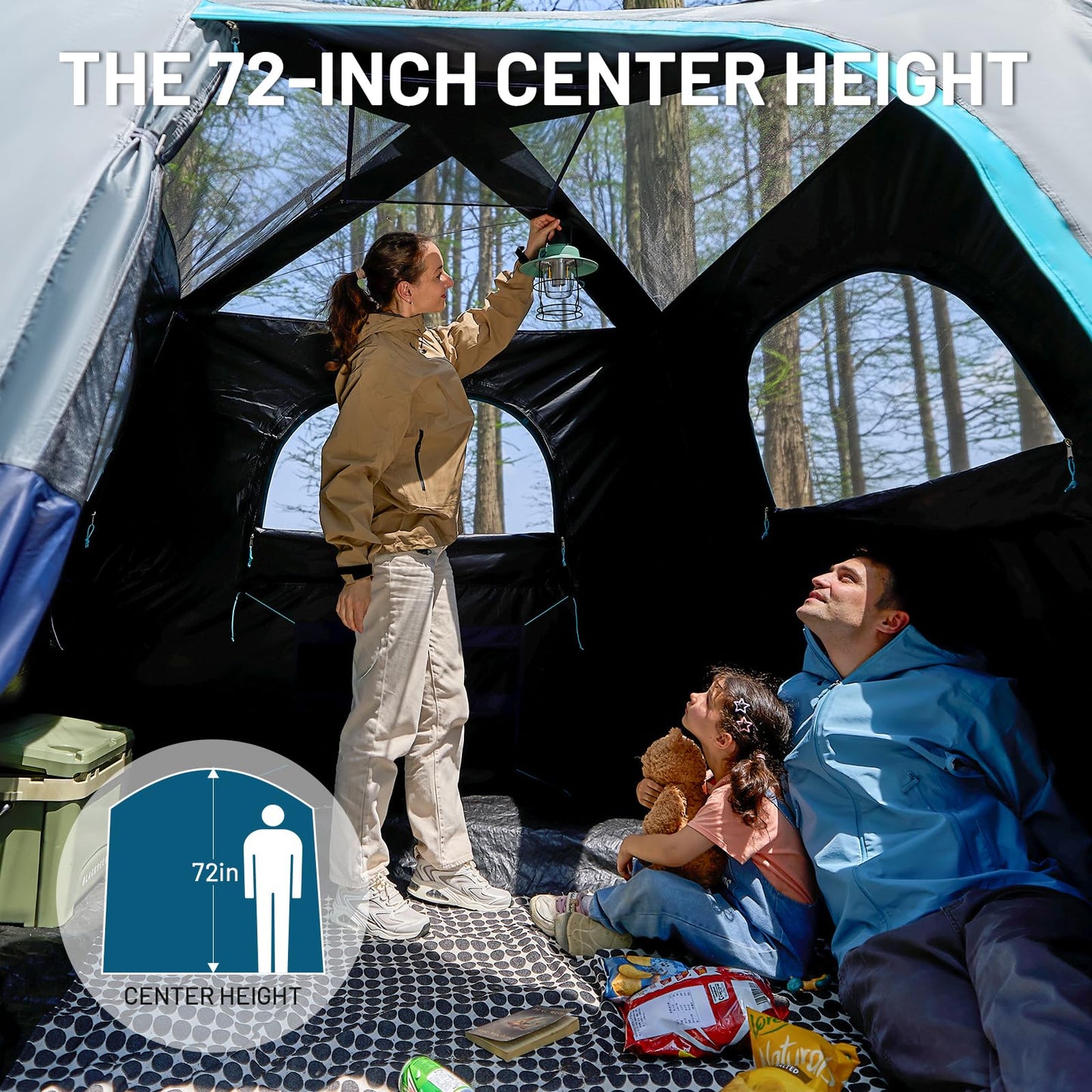 TIMBER RIDGE 6 Person Blackout Design Camping Tent, 60s Easy Setup Instant Cabin Tent for Family with Rainfly, Water-Resistant, 9' x 9' x 72" for Outdoor Adventures Gatherings
