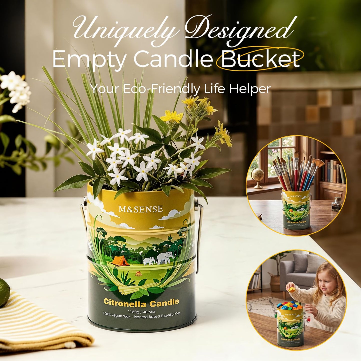 M&SENSE Citronella Candles Outdoor – 220 Hour Burn, 40.6oz Large, Natural Non-Toxic Soy Wax, Outdoor & Indoor Use for Patio, Camping, Home