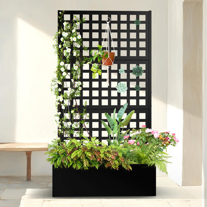 TUYOHW Metal Planter Box with Trellis, Raised Garden Bed with Privacy Screen, Outdoor Planter Box for Climbing Plants, Vine Support Flower Bed with Drainage Holes for Garden, Patio, Balcony