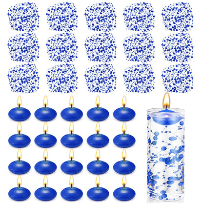 Fumete 40 Pcs Blue Floating Candles Pearl Strings for Centerpieces Small Unscented Floating Candles Vase Fillers Table Decoration for Meditation, Spa, Swimming Pool Party, Wedding Dining Table Decor
