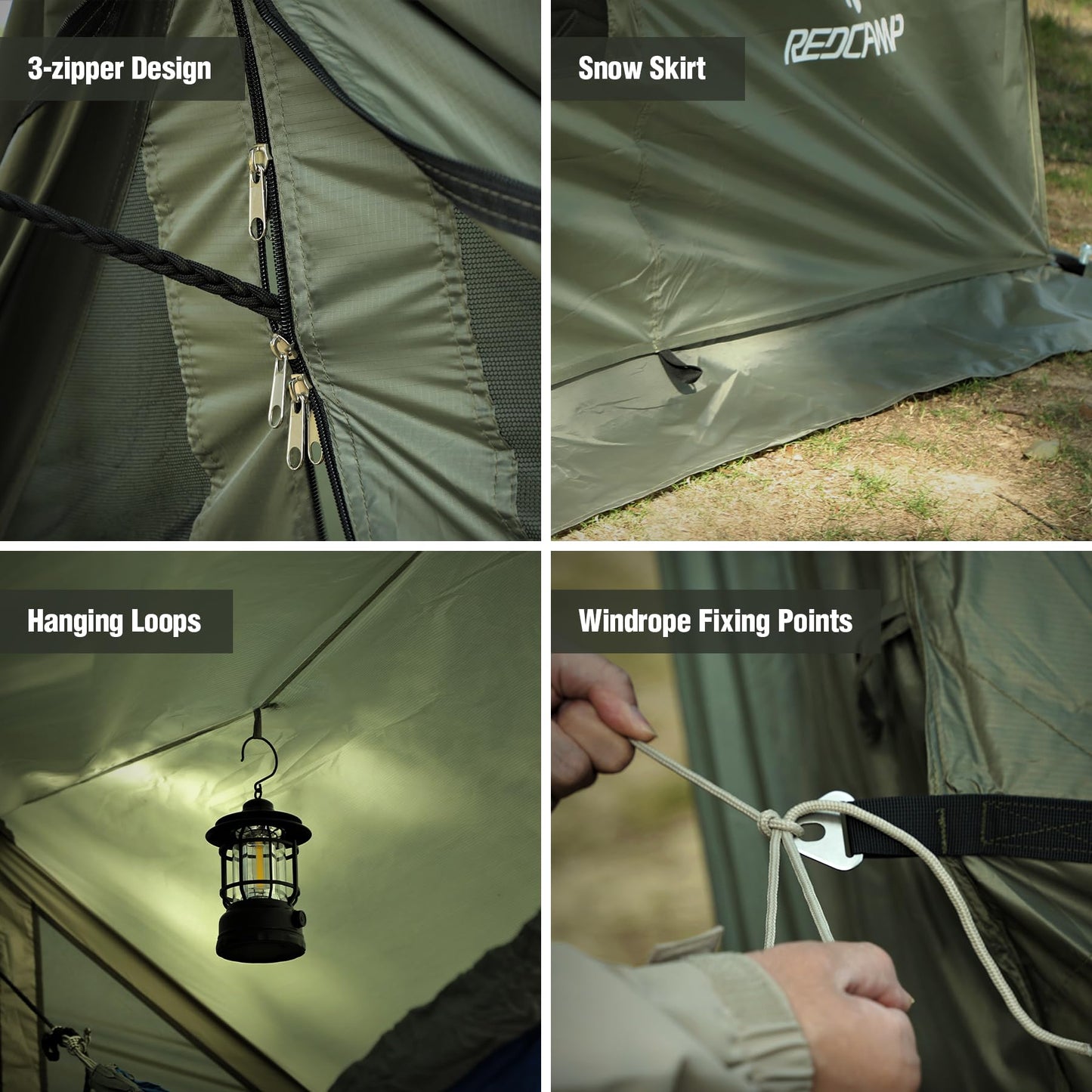 REDCAMP Large Hammock Hot Tent with Stove Jack, Waterproof & Windproof Winter Wall Tent with Snow Skirt, Ultralight 4 Season Tent for Camping, Hiking, Bushcraft, Backpacking
