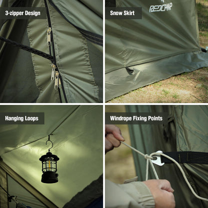 REDCAMP Large Hammock Hot Tent with Stove Jack, Waterproof & Windproof Winter Wall Tent with Snow Skirt, Ultralight 4 Season Tent for Camping, Hiking, Bushcraft, Backpacking