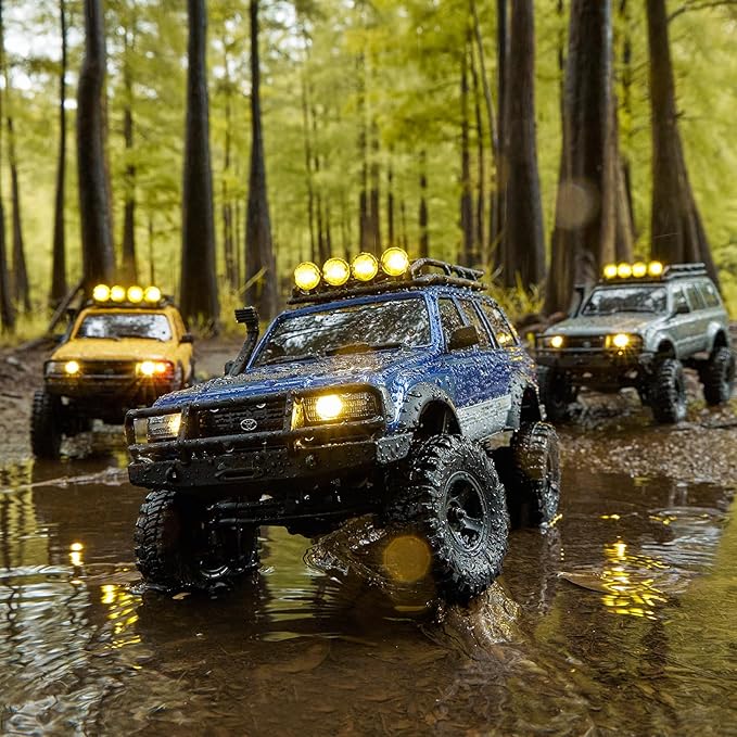 BEEZRC FMS RC Crawler 1/18 FCX18 Land Cruiser LC80 RTR Toyota Licensed 4WD RC Rock Truck 2.4Ghz 900mAh Hobby Grade RC Car Model Mini Remote Control Car Off Road Vehicle FMS11831RTRYL (Yellow)