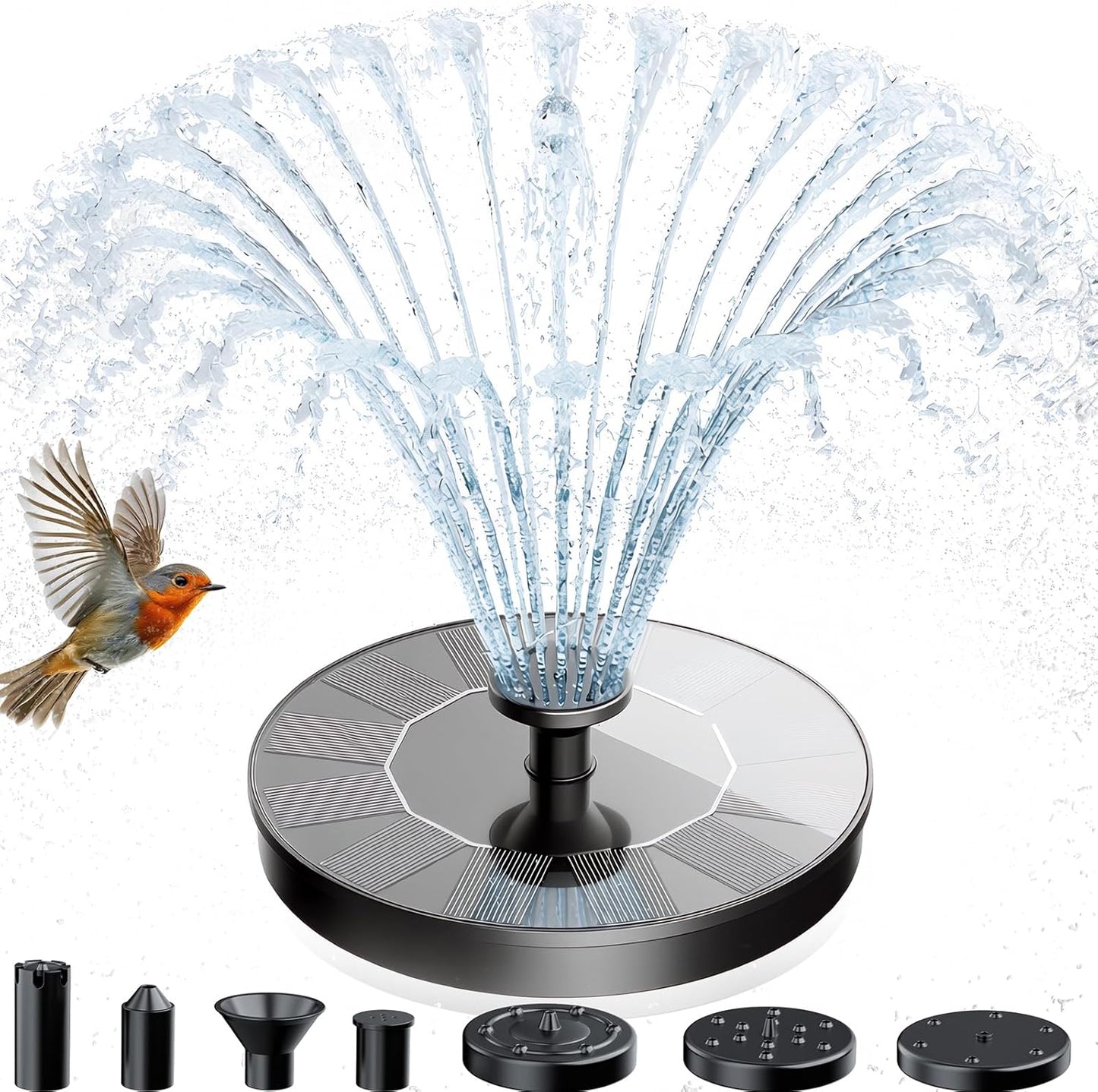 AMZtime Solar Fountain - Upgraded Mini Solar Powered Pump for Bird Bath, Garden, Pond & Pool