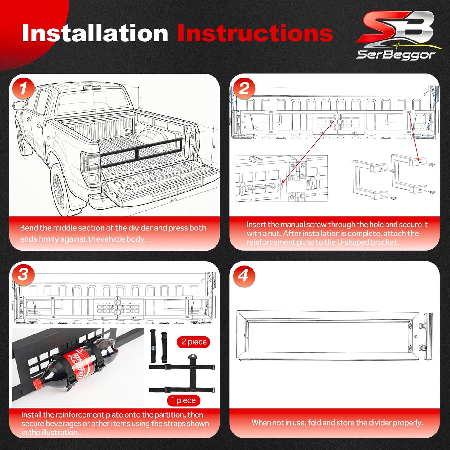 SerBeggor Truck Bed Divider, Cargo Organizer Panel Compatible with Ford F150 2015-2023, Aluminum Alloy Luggage Divider Cargo Manager