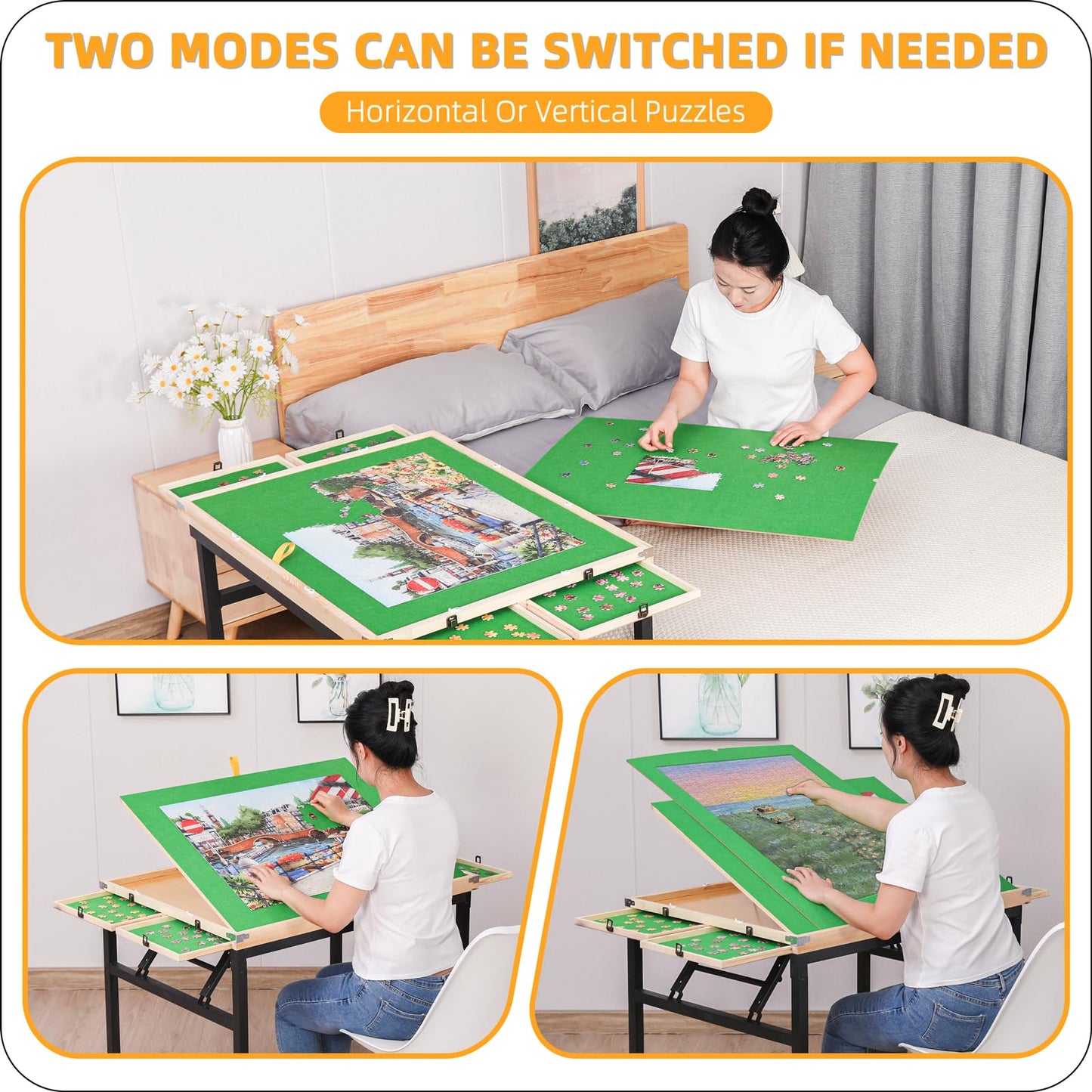BittPicc Puzzle Table with 4 Drawers & Legs & Cover 1500 Piece Foldable Adjustable Jigsaw Table with Wheels Wooden Portable No Assembly Puzzle Tables for Adults and Seniors Gifts