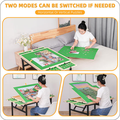 BittPicc Puzzle Table with 4 Drawers & Legs & Cover 1500 Piece Foldable Adjustable Jigsaw Table with Wheels Wooden Portable No Assembly Puzzle Tables for Adults and Seniors Gifts