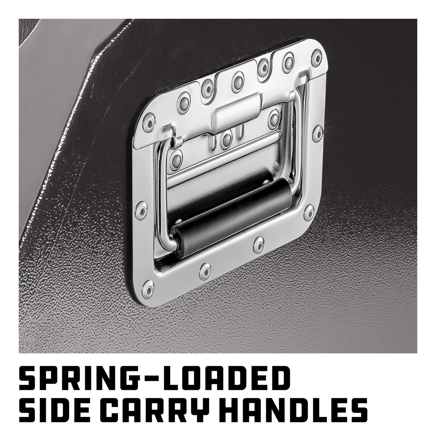 Powerbuilt 26 In. Portable Slant Front Power Tool Locker Toolbox with Power Drill Slots, Storage Compartments, 16 Ga. Steel, Chrome Hardware, Weather-Resistant Locking Polymer Lid, Gas Struts, 941805E