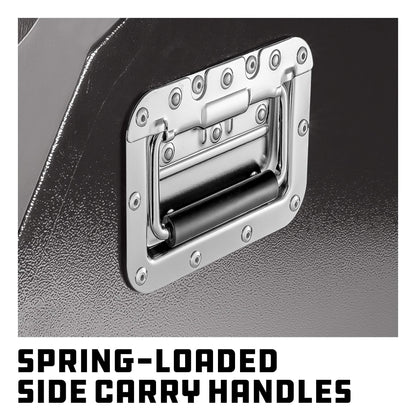 Powerbuilt 26 In. Portable Slant Front Power Tool Locker Toolbox with Power Drill Slots, Storage Compartments, 16 Ga. Steel, Chrome Hardware, Weather-Resistant Locking Polymer Lid, Gas Struts, 941805E