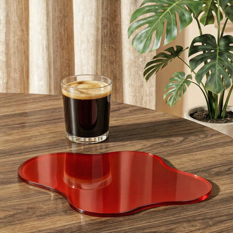Acrylic Desk Coaster Decorative Plates, Cloud Cup Acrylic Coaster Heat-Resistant Drink Coasters Scratch-Proof Cup Protector Decorative Plates for Tabletop Coffee Table Home Office (Clear Red)
