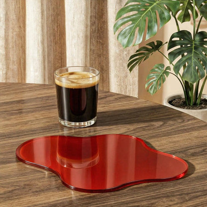 Acrylic Desk Coaster Decorative Plates, Cloud Cup Acrylic Coaster Heat-Resistant Drink Coasters Scratch-Proof Cup Protector Decorative Plates for Tabletop Coffee Table Home Office (Clear Red)