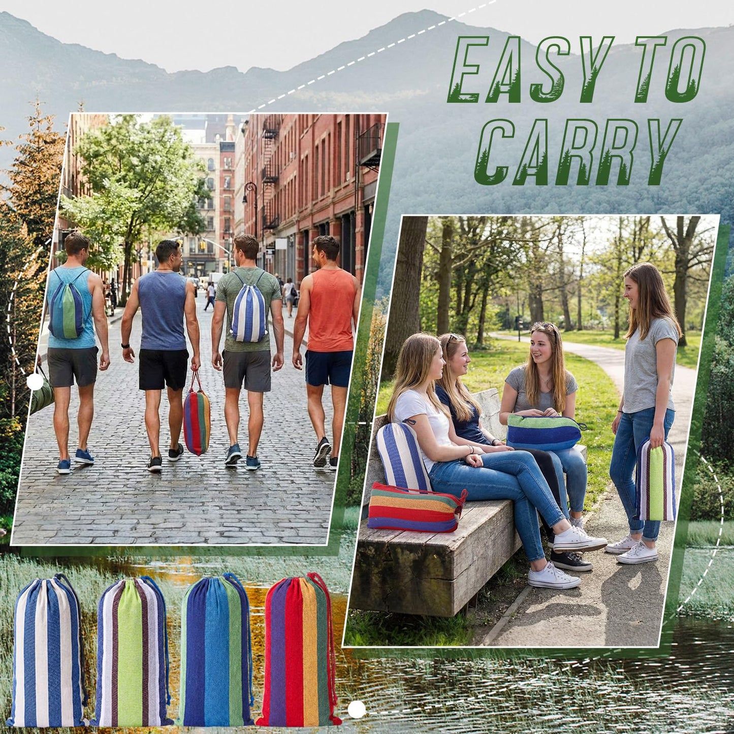 SATINIOR 4 Pack Canvas Camping Hammock for Outside 120 x 59 in Large Comfortable Hammocks up to 660lbs with Travel Bag Anti Roll Balance Beam Tree Strap for Outdoor/Indoor Beach Patio Backyard Garden
