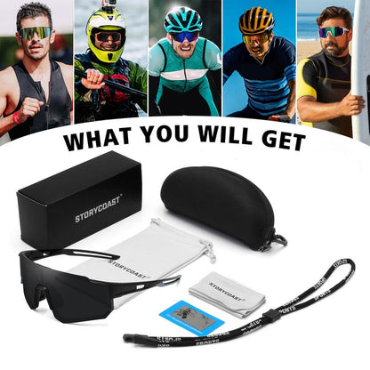 STORYCOAST Polarized Sports Sunglasses for Men Women,Bike Glasses Driving Fishing Cycling Mountain Bike Sunglasses UV400 Protection Matte Black Frame-Gray Lens