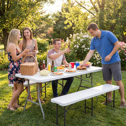 Byliable Folding Table 6ft, Heavy Duty Portable Plastic Fold-in-Half Utility Table with Carrying Handle for Indoor Outdoor, Camping Picnic Party, White