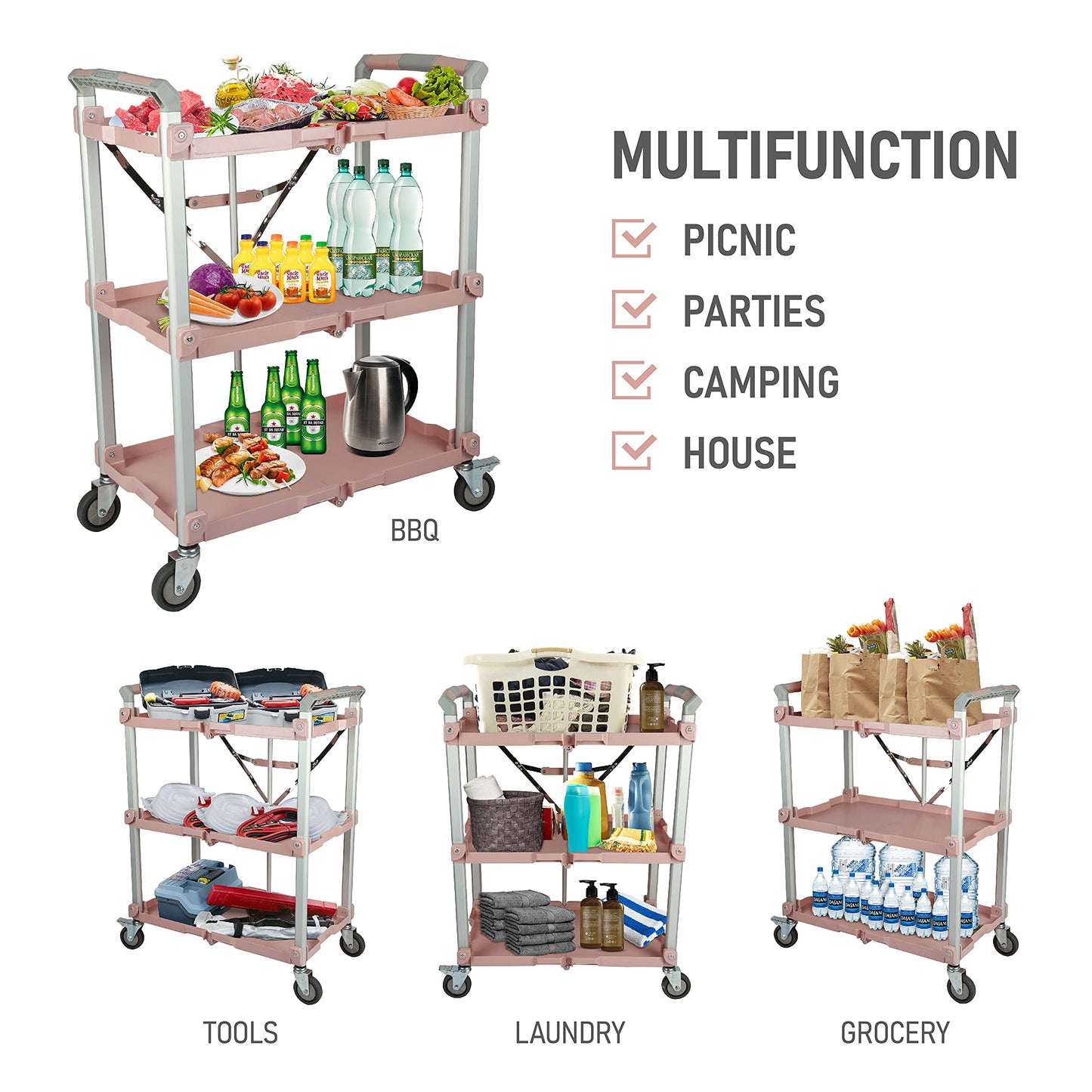 Olympia Tools 89-354 Pack N Roll Collapsible Service Cart, XL, 300LB Capacity, Rose