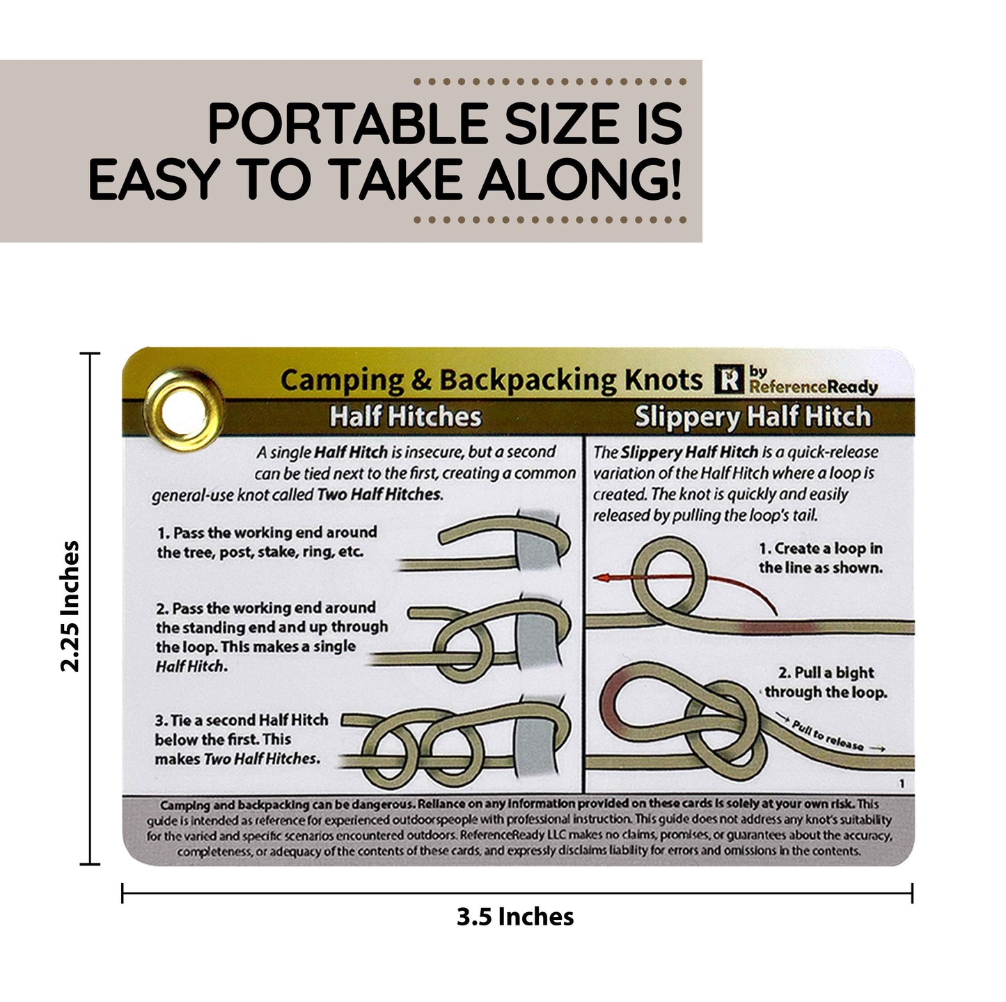 ReferenceReady Outdoor Knots Pocket Guide - Waterproof Knot Tying Cards with Mini Carabiner, 22 Rope Knots for Camping, Backpacking, Scouting and Wilderness Survival