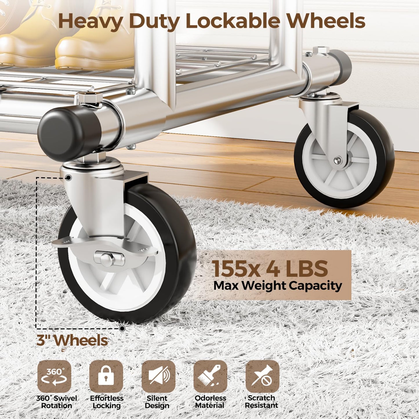 HYSEYY Heavy Duty Clothes Rack, Rolling Clothing Rack With Shelves Load 620 LBS, Double Rod Clothing Racks for Hanging Clothes, Portable& Adjustable Clothes Rack with Wheels Garment Rack