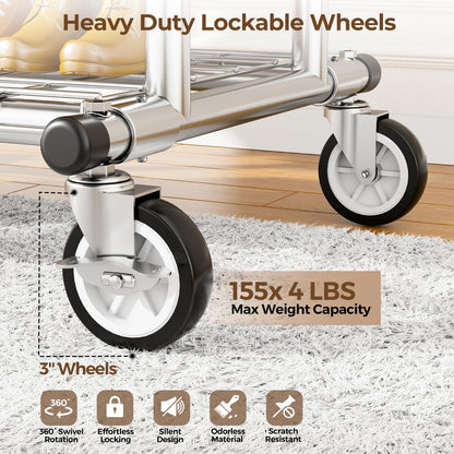HYSEYY Heavy Duty Clothes Rack, Rolling Clothing Rack With Shelves Load 620 LBS, Double Rod Clothing Racks for Hanging Clothes, Portable& Adjustable Clothes Rack with Wheels Garment Rack