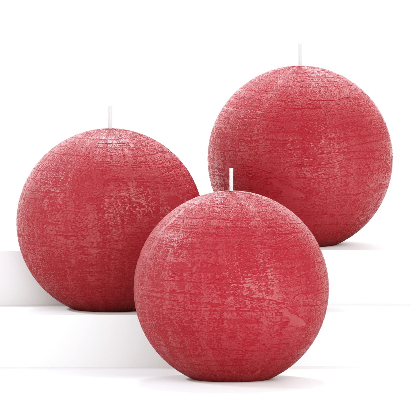 CANDWAX Set of 3 inch Round Ball Candles Set of 3 - Perfect as Christmas Decoration and as Spheres for Home Decor - Unscented Smokeless Dripless Long Burning Dark Red Candles