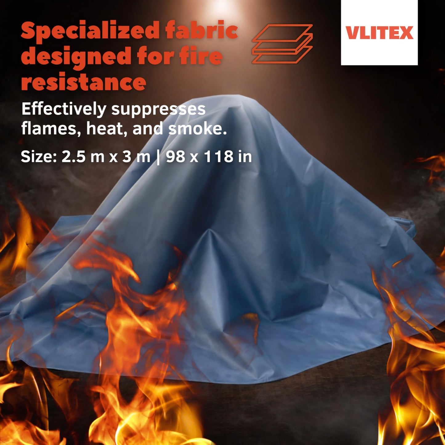 VLITEX Large Fire Blanket (98 x 118 in) | Engineered in Germany | Lithium Battery & Emergency Fire Suppression Blanket | Certified Fireproof Silicone & E-Fiberglass