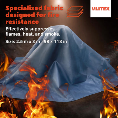 VLITEX Large Fire Blanket (98 x 118 in) | Engineered in Germany | Lithium Battery & Emergency Fire Suppression Blanket | Certified Fireproof Silicone & E-Fiberglass