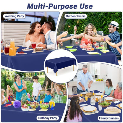 QZYL 2 Pack Navy Blue Tablecloths, 108 x 54 Inches Plastic Table Cloth, Disposable Rectangle Tablecloth Party Tablecover, Waterproof Party Supplies Table Decor for Wedding Picnic Gathering