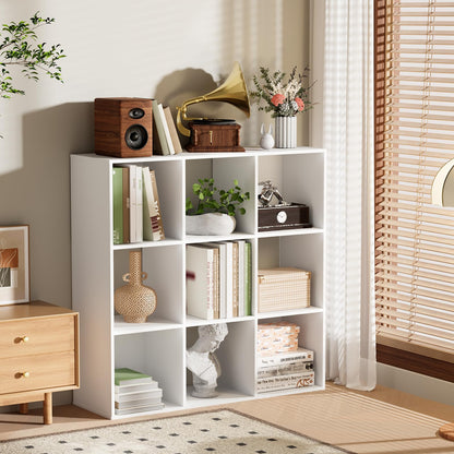 Nestwise 9 Cube Storage Organizer, Free Standing Display Shelf with Open Cubes, Floor Standing Book Shelf Bookcase with Storage for Home Office, Living Room, Bed Room (White, 9-Cube)