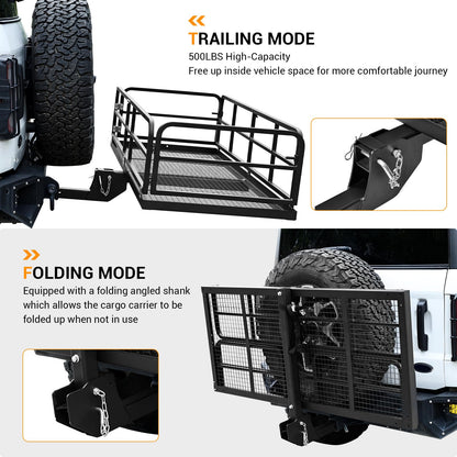 750 LBS Heavy Duty Folding Hitch Cargo Carrier, 2" Hitch Receiver Rear Luggage Rack Basket for SUV, Pickup Truck, Camping & Travel, 60" x 24" x 13.8", Black