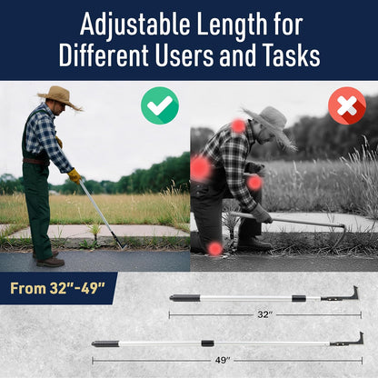 Kings County Tools Crack Weeder Tool - Telescoping 31.5” to 49” Long Handle for Easy Weeding