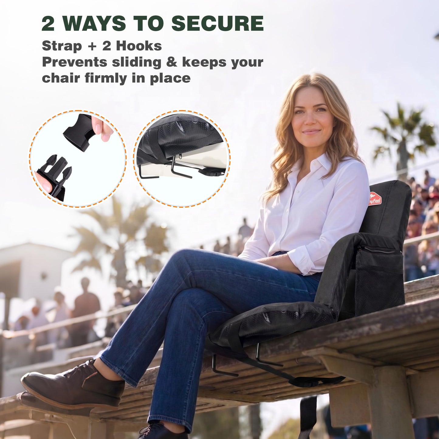 SUNNYFEEL Stadium Seat with Back Support Thick Cushion 6 Reclining Positions 264lbs Capacity Sofa Style Design with Side Pockets for Camping Beach Picnic Sports