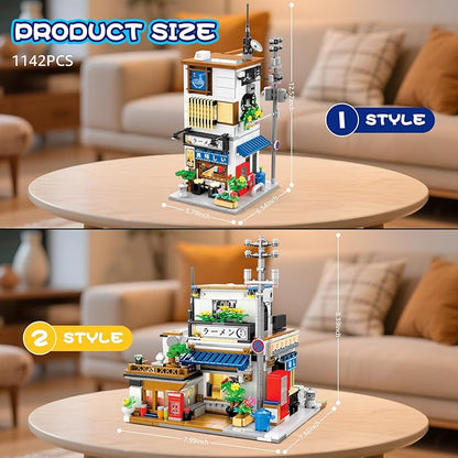 Reobrix Japanese Ramen Shop Building Blocks 66501 2 in 1 Creative Street View House Building Kit with Light Japanese Architecture Home Office Decor Ideal Gifts for Boys Girls Adults 14+
