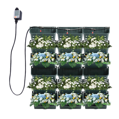 Cashewnuts 18 Pots Vertical Living Green Wall Wall-Mounted Drip Irrigation Planter Vertical Hanging Irrigation Planter Self Watering Stackable Box Kit, 39.37" L x 39.37" W x 5.51" H (Green)