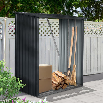 Ball & Cast 3X5 FT Outdoor Steel Firewood Rack Metal Storage Shed with Middle Stiffener and Reinforced Base,Multi-Functional Waterproof Cabinet W/Roof,for Equipment Machines,Black