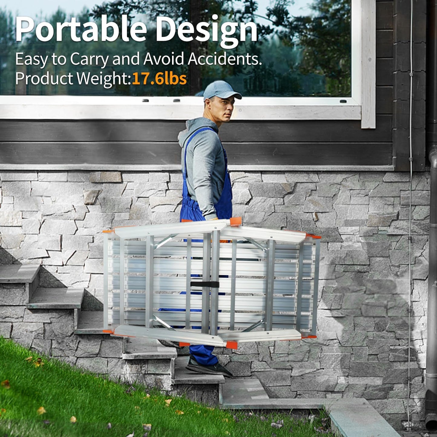 SHANTRA Multifunctional & Adjustable Work Platform with 330 lbs Capacity, 24 to 35 inches Step Ladder, Aluminum Folding Scaffolding Ladder, Heavy Duty Portable Work Bench Stool with Non-Slip Feet