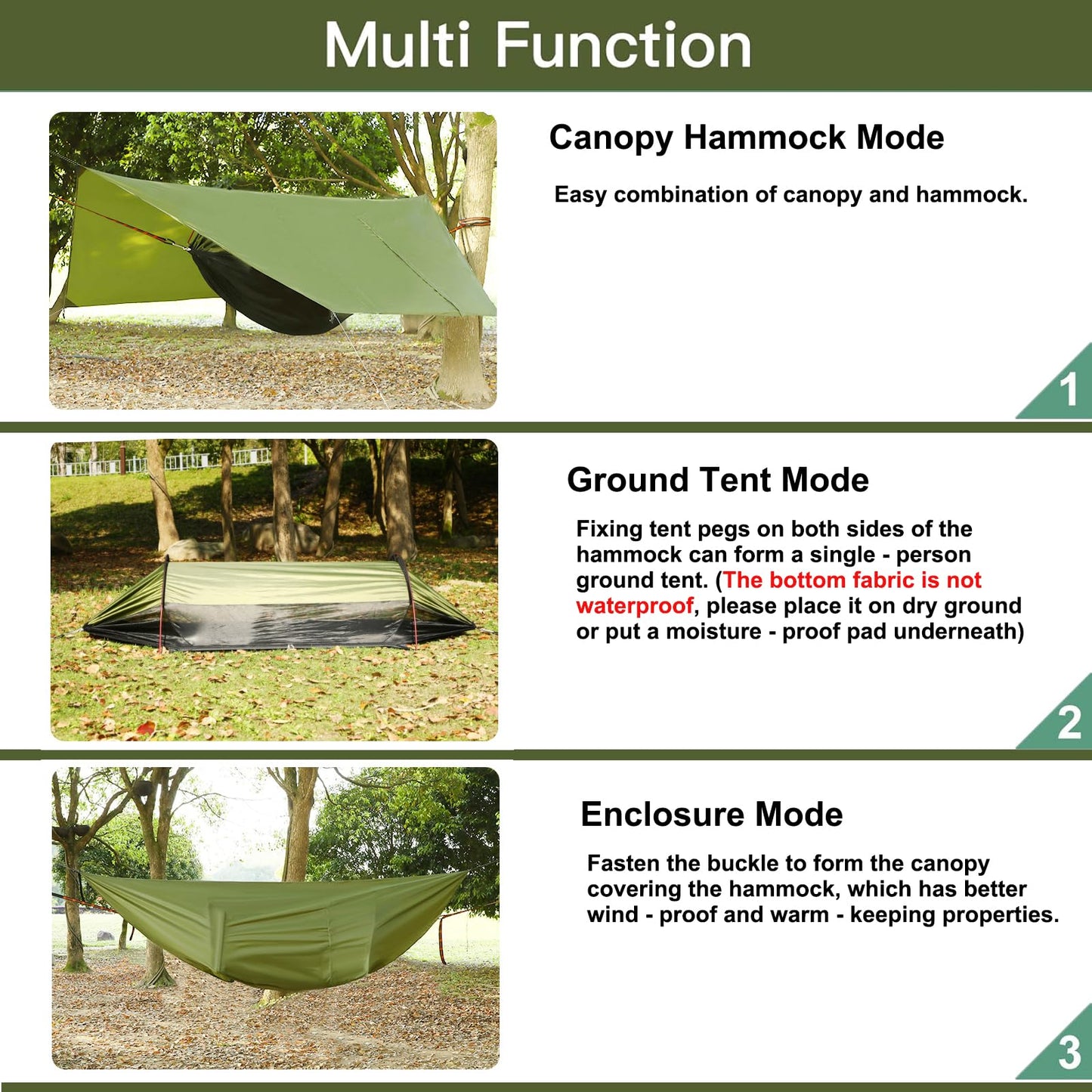 3-in-1 Camping Hammock Tent with Rain Fly, Quick-Zip Door & Curved Poles – Lightweight Shelter with Mosquito Net
