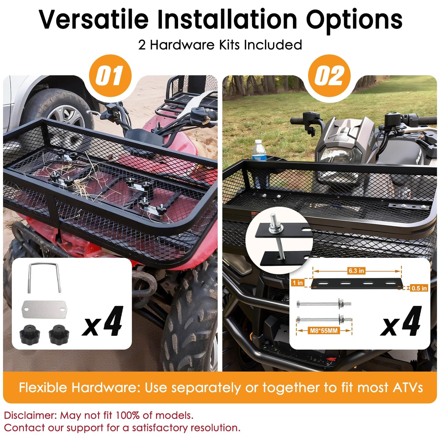 ORCISH Heavy Duty ATV Front Cargo Basket, 17" W x 36" L x 6" H Steel Mesh Rack with Mounting Kit, Universal ATV/UTV Storage Basket for Gear, Luggage, Camping, Hunting, and Outdoor Use
