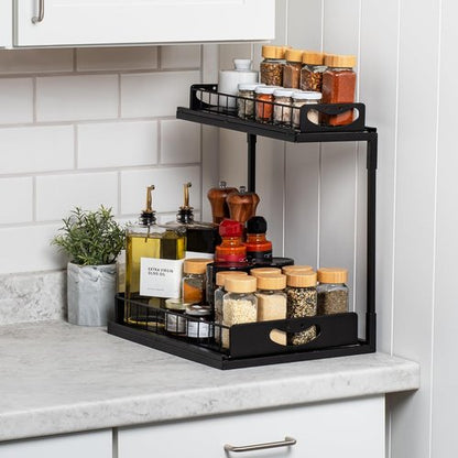 ClearSpace Under Sink Organizer - 2 Pack Pull-Out Cabinet Organizers with Metal Sliding Drawers | Black